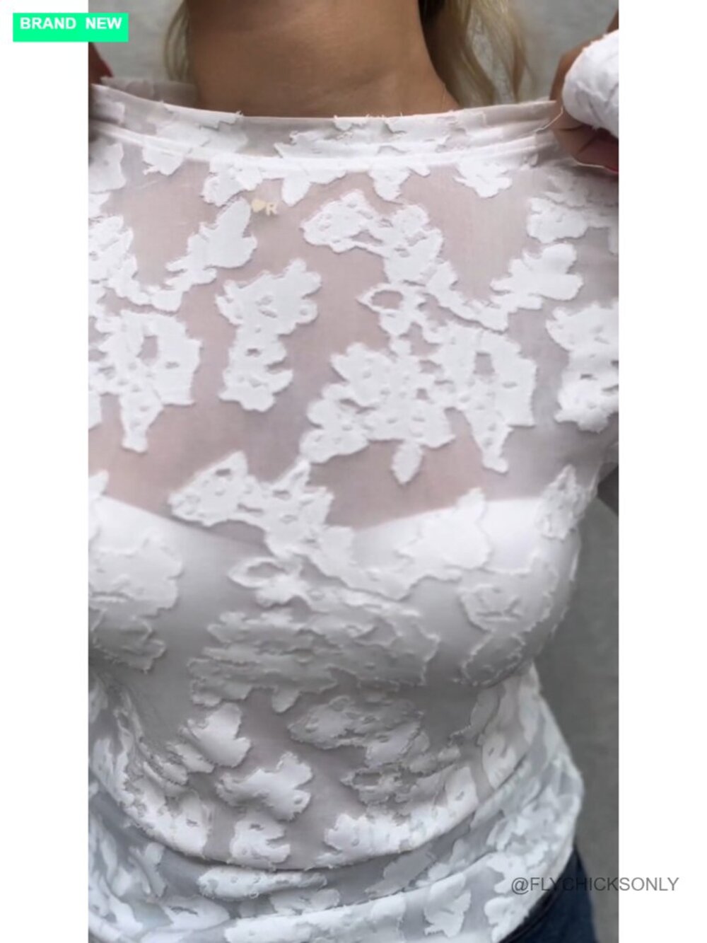 Sheer Mesh Long Sleeve Blouse Lace See Through Sexy Crew Neck Floral Top - Picture 6 of 7